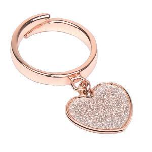 Anillo ajustable bañado en oro rosa con corazón brillante