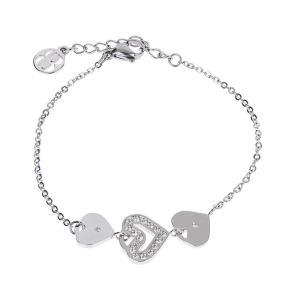 Pulsera de cuentas con decoración central de corazones y circonitas