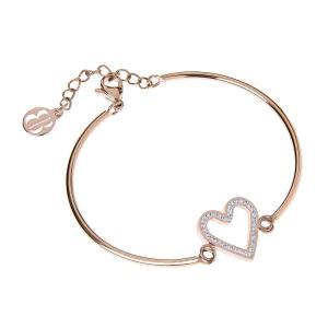 Pulsera semirrígida de color rosa y adorno central con forma de corazón en pavé de strass