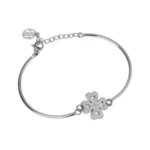 Pulsera semirrígida y central con forma de flor en pavé de strass