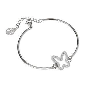 Pulsera semirrígida con decoración central en forma de mariposa en pavé de strass