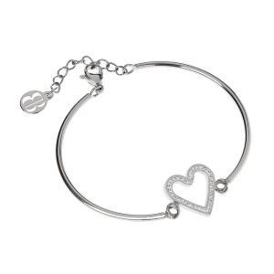 Pulsera semirrígida y central con forma de corazón en pavé de strass