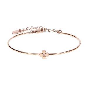 Pulsera semirrígida de color rosa con flor y circonita engastada