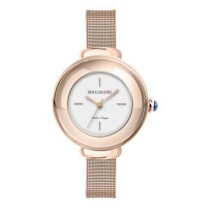 Reloj de pulsera para mujer con correa de acero rosa en malla milanesa y corona cabujón