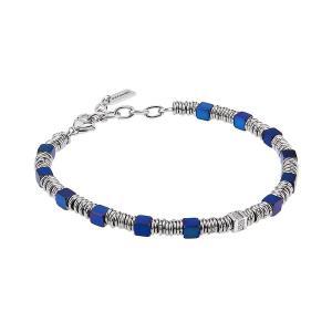 Brazalete con cubos de pvd azul, eslabones lisos y circonitas