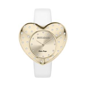 Reloj con esfera en forma de corazón dorado metalizado y correa de piel blanca