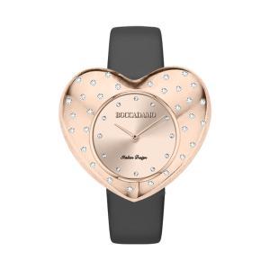 Reloj con esfera en forma de corazón de color oro rosa y correa de cuero negro