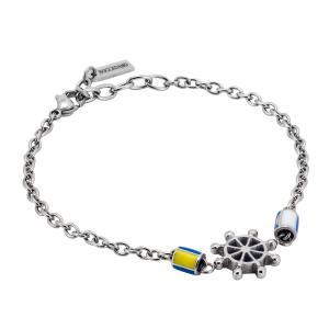 Pulsera de acero con timón y decoración esmaltada