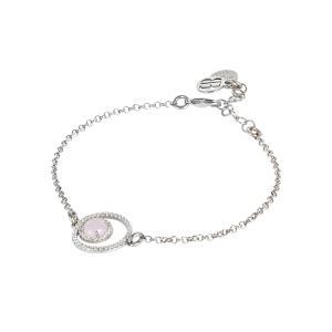 Pulsera con doble base de circonitas y cabujón rosa claro iridiscente