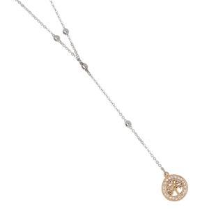 Collar bicolor en y con árbol de la vida y pavé de strass