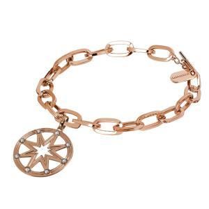 Pulsera bañada en oro rosa con eslabones rectangulares y rosa de los vientos