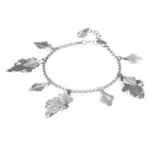 Pulsera rodiada con colgantes de hojas lisas y con purpurina