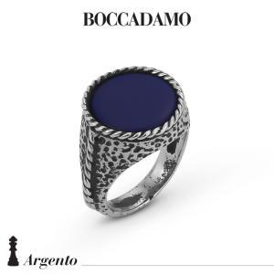 Anillo sello con diseño de cuerda y ágata azul