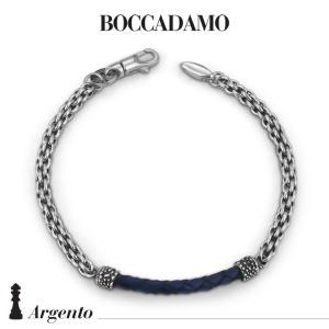 Pulsera de cadena eslabones entrelazados y cordón de cuero azul