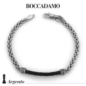 Pulsera de cadena eslabones entrelazados y cordón de cuero negro