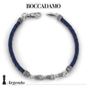 Pulsera con cordón de cuero azul trenzado y eslabones granulados