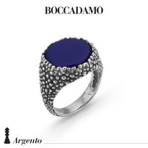 Anillo sello con acabado granulado y ágata azul