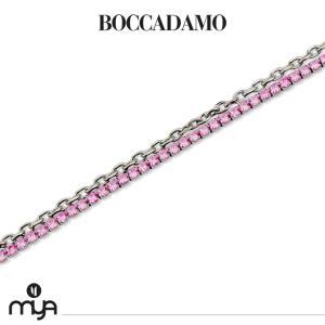 Pulsera tenis cadena doble con cristales rosas