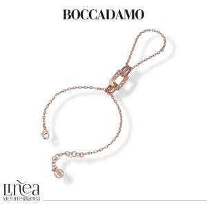 Pulsera de cadena con anillo bañada en oro rosa con eslabones rectangulares