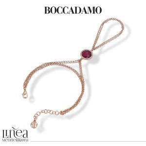 Pulsera de cadena doble con anillo y cristal rojo turmalina.