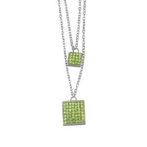 Collar de cadena doble con strass verde peridoto