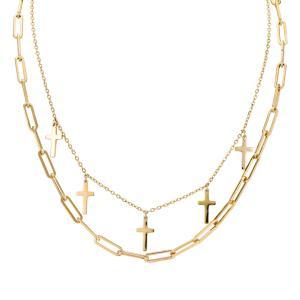 Collar de cadena doble color oro con cruces my_gr02