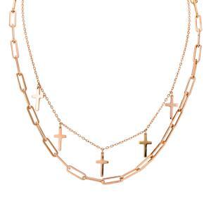 Collar de cadena doble color oro rosa con cruces my_gr03