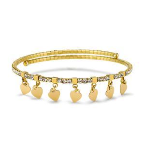 Jj/br32 brazalete rígido bañado en oro amarillo con colgantes de corazones