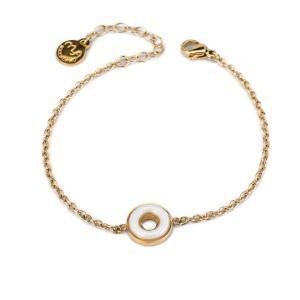 Ca/br11 pulsera de acero rodiado, bañada en oro amarillo, con central en forma de rosquilla
