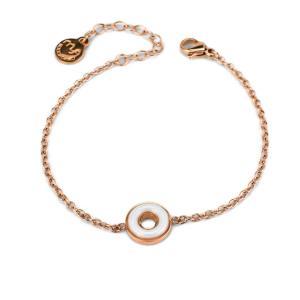 Ca/br12 pulsera de acero rodiado bañada en oro rosa, con central en forma de rosquilla