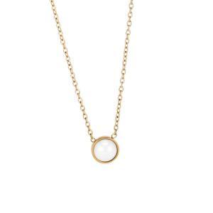 Ca/gr05 collar de acero rodiado bañado en oro amarillo con central redondo