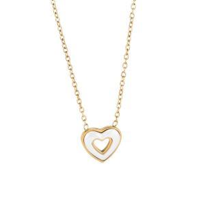 Ca/gr14 collar de acero rodiado, bañado en oro amarillo, con corazón central