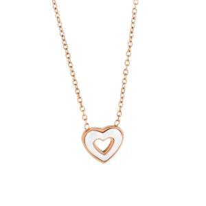 Ca/gr15 collar de acero rodiado, bañado en oro rosa, con corazón central