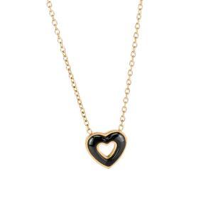 Ca/gr17 collar de acero rodiado, bañado en oro amarillo, con corazón central