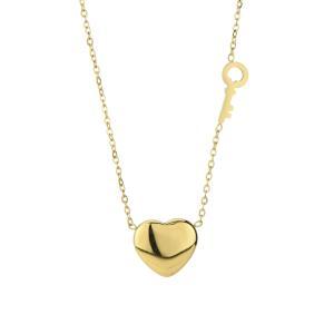 Qr/gr02 collar de acero bañado en oro amarillo con central en forma de corazón