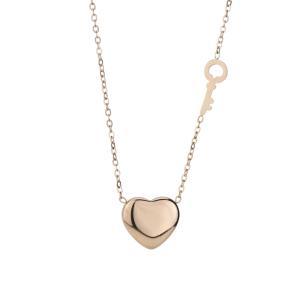 Qr/gr03 collar de acero bañado en oro rosa con central en forma de corazón