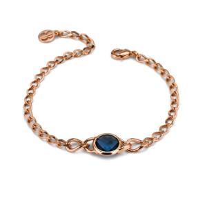 Pulsera groumette de bronce bañado en oro rosa con cristal azul zafiro intercalado