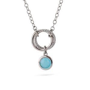 Collar rodiado con doble colgante circular y elemento circular con piedra