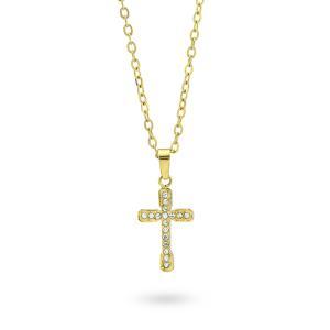 Collar bañado en oro amarillo con colgante de cruz latina y circonitas