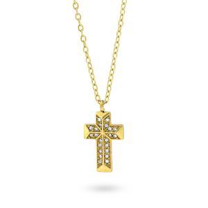 Collar bañado en oro amarillo, colgante de cruz con ocho puntas y circonitas