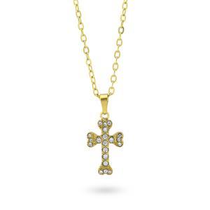 Collar bañado en oro amarillo, colgante de cruz con corazones y circonitas