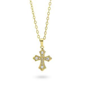 Collar bañado en oro amarillo con colgante de cruz copta y circonitas de diferentes tamaños