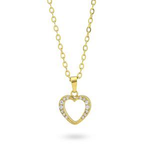 Collar bañado en oro amarillo con colgante de corazón y pavé de circonitas