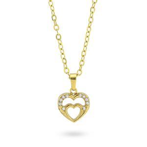 Collar bañado en oro amarillo con colgantes de corazones concéntricos y pavé de circonitas
