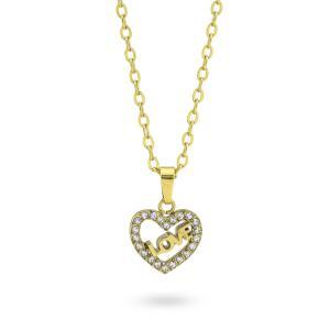 Collar bañado en oro amarillo con colgante de corazón, pavé de circonitas e inscripción interna
