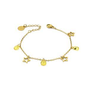 Pulsera color oro amarillo con charms e inserciones de topacio claro