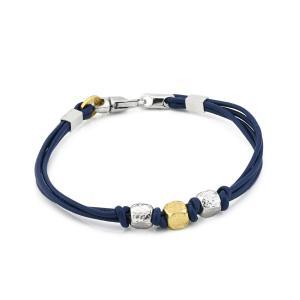 Pulsera de cuero azul con tres cubos