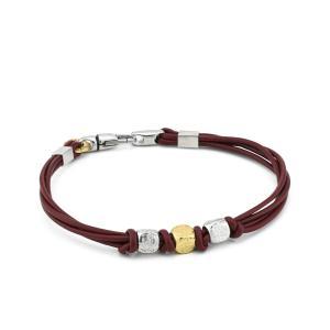 Pulsera de cuero burdeos con tres cubos