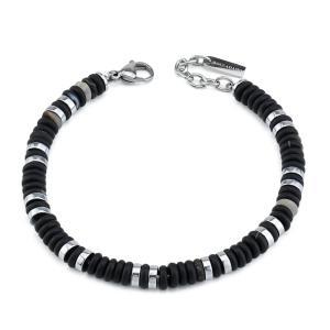Pulsera para hombre con ágata negra y hematita rodio