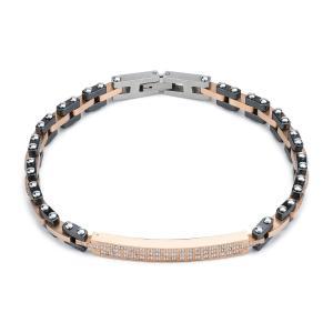 Pulsera modular para hombre en pvd negro y central con circonitas blancas